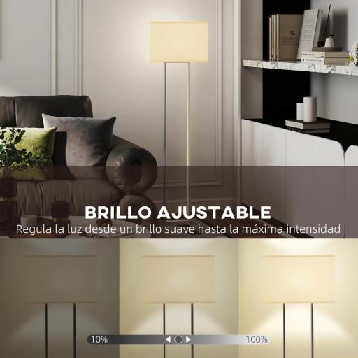 Lámpara de Pie para Salón 150 cm con Pantalla de Tela Luz Nocturna Interruptor de Pie y Base Metálico Blanco [3]