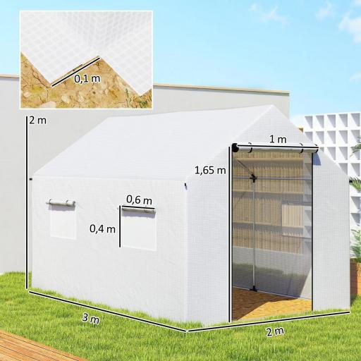 Invernadero de Túnel 2x3x2 m con 4 Ventanas de Malla y Puerta con Cremallera Invernadero de Huerto para Jardín Blanco [5]