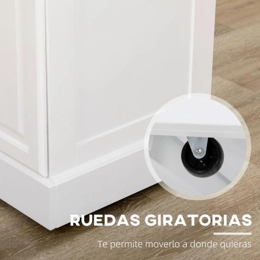 Carro de Cocina con Ruedas Isla de Cocina con 2 Cajones Especiero y Barra para Colgar 110x45x91 cm Blanco [5]