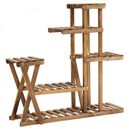 Estantería para Plantas con Pies de Madera con 5 Niveles Carga 60 kg para Interior y Exterior 98x28x95 cm Carbonizado [3]
