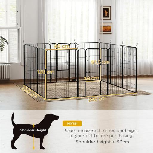 Parque para Perros de 12 Paneles con 2 Puertas Corralito para Perros para Exterior Interior de Acero 80x120 cm Negro [1]