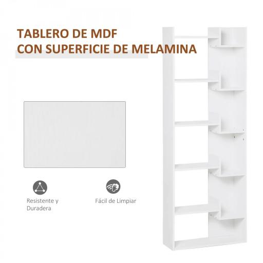 Estantería de 6 Niveles Librería Vertical de Forma Irregular Diseño Moderno Sistema Antivuelco 60x21x162,5 cm Blanco [2]