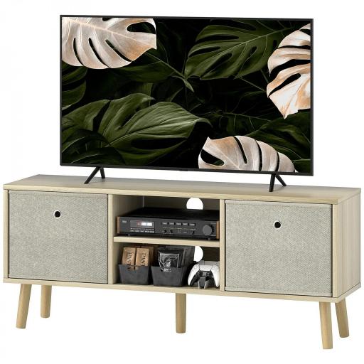 Mueble de TV para Televisores de hasta 50 Pulgadas con 2 Cajones de Tela y Estantes Abiertos Madera y Beige [9]