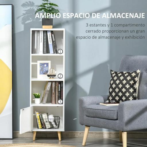 Estantería para Libros con 3 Estantes Abiertos Cajón Librería Moderno para Almacenamiento Juguetes 40x30x129,5 cm Blanco [2]