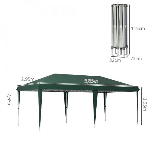 Cenador de Jardín 6x3 m Gazebo con Altura Ajustable en 3 Niveles Bolsa de Transporte Marco de Acero Anti-UV Verde [1]