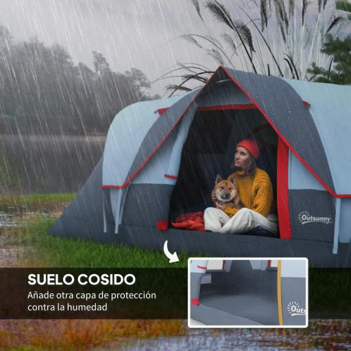 Tienda de Acampada para 6 Personas Impermeable 3000mm+ con Bolsa de Transporte y Gancho 455x220x180 cm Gris [4]