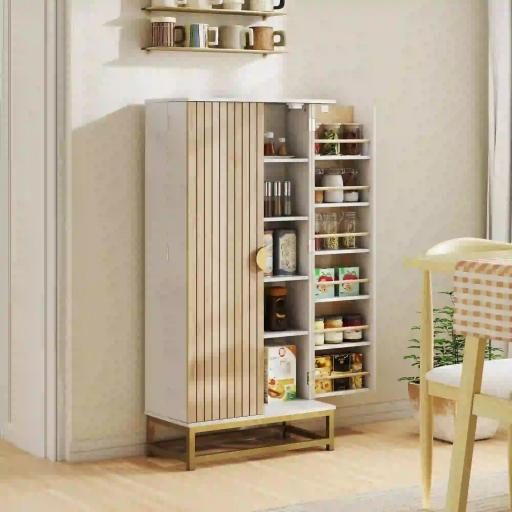 Armario Despensa Cocina con 2 Puertas con 12 Estantes Alacena Moderna con 5 Estantes Ajustables Blanco