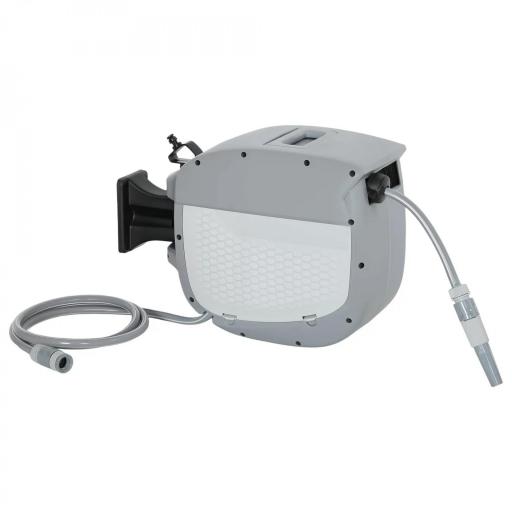 Carrete de Manguera Retráctil 20+1,9 m con Boquilla de 2 Modos Bloqueo Automático y Retracción Controlada Soporte Gris [8]