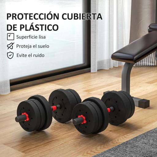Juego de Mancuernas Ajustables 20 kg 2 en 1 con Barras Conexión y Barra de Extensión para Gimnasio en Casa Negro [4]