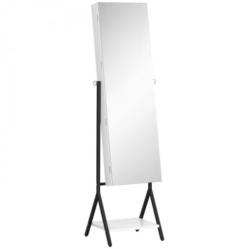 Espejo Joyero de Pie Cuerpo Entero Ajustable en Ángulo Armario de Joyería con Estante Inferior Cerradura Magnética Ranuras y Cajas para Joyas 47x36x157 cm Blanco y Negro [8]