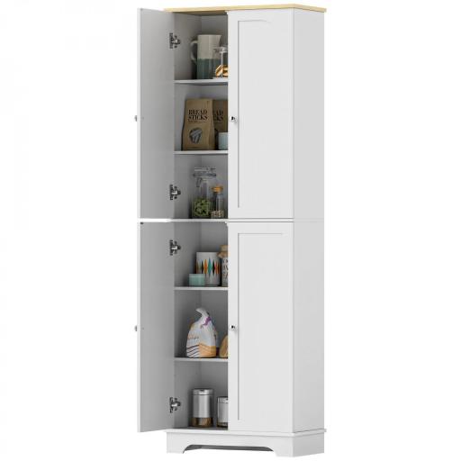 Alacena de Cocina Mueble Auxiliar de Cocina con 4 Puertas y Estantes Ajustables para Comedor Salón 60x30x183 cm Blanco [8]