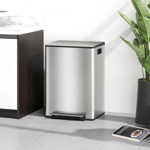 Cubo de Basura de Cocina con 2 Compartimentos 2x30L con Pedal Tapa de Cierre Suave y Cubo Extraíble Plata