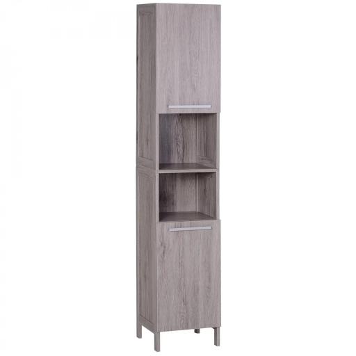 Columna de Baño Mueble Alto y Estrecho con Estantes Abiertos y 2 Armarios 30x32x172,5 cm Madera Grisácea [6]