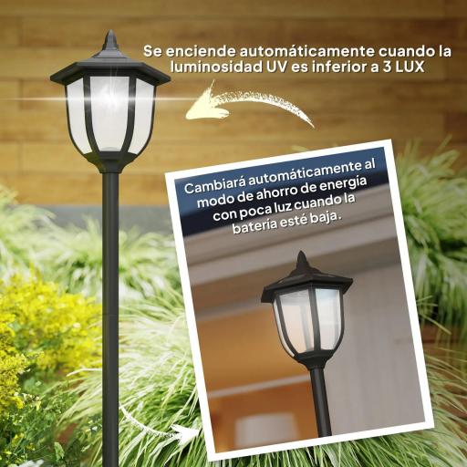 Lámpara Solar de Jardín Farola con 6 Luces LED con Batería Recargable Solar con Autonomía de 6-8 Horas Ø26,5x177cm Negro [3]