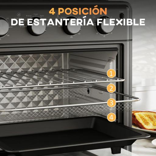 Horno Eléctrico de Sobremesa de 30L 1600W Freidora de Aire con 7 Modos de Calor y Temporizador 43x39x39 cm Negro [6]