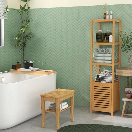 Taburete de Baño de Bambú con Estante Banco de Baño Impermeable y Robusta para Salón SPA 47,5x26x44,5 cm Natural [2]