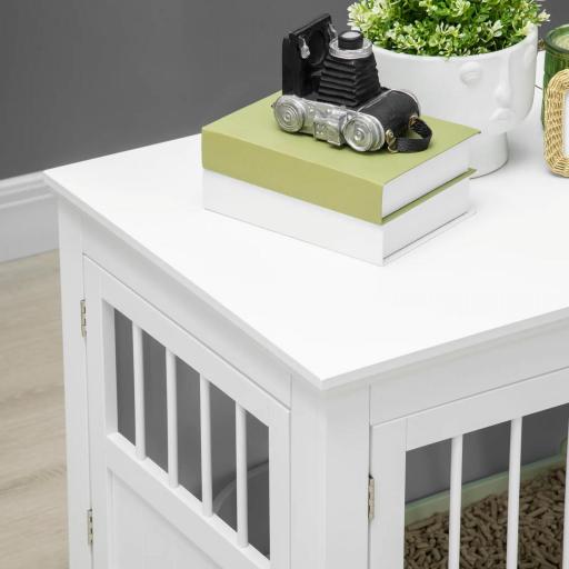 Jaula para Perros Pequeños Mesa Auxiliar Moderna con 3 Puertas Francés con Cierre Magnético 78x53x59,3 cm Blanco [4]