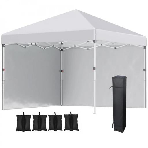 Carpa Plegable Pop-up 3x3 m con 2 Paredes Laterales Anti-UV Altura Ajustable Sacos de Arena y Bolsa de Transporte Blanco [7]