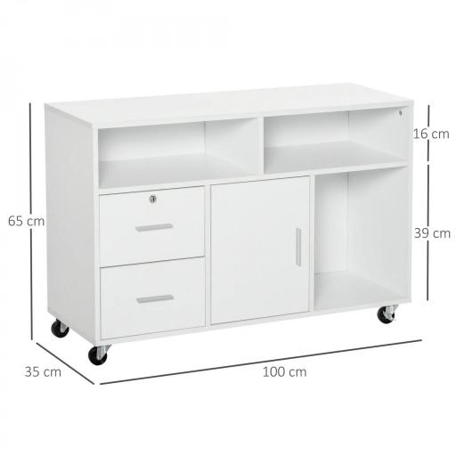 Mueble Auxiliar de Oficina Mueble Archivador con Ruedas Estantes y Cajones Armario Multiusos con Gran Almacenaje 100x35x65 cm Blanco [1]