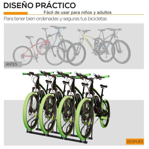 Aparcamiento para 4 Bicicletas Soporte de Acero para Aparcar Bicicletas en el Suelo o Pared 110x33x27 cm Negro [5]