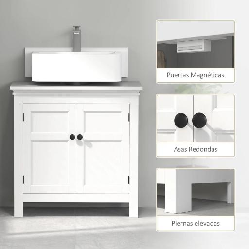 Mueble para Debajo de Lavabo Moderno Mueble de Baño con Estante Ajustable y Puertas Magnéticas 60x30x60 cm Blanco [3]