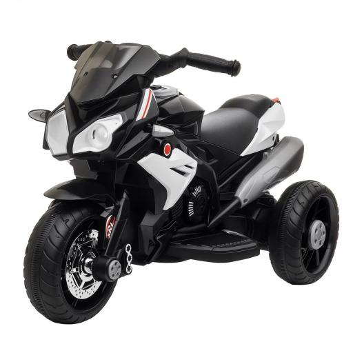 Moto Eléctrica Infantil con 3 Ruedas Trimoto para Niños de +3 Años con Batería 6V Recargable Funciones de Música Bocina Faros 86x42x52 cm Negro y Blanco [9]
