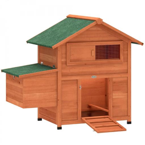 Gallinero para Exterior de Madera 113,5x67,5x95,5 cm Gallinero con Nido Bandeja Extraíble Techo Impermeable Perchas [2]