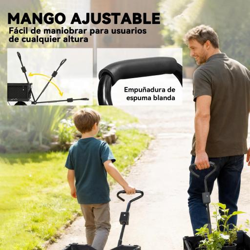 Carrito de Jardín con Ruedas Grandes Bolsa Impermeable Removible y Mango Giratorio Carga 300 kg 105x51x54 cm Negro [6]