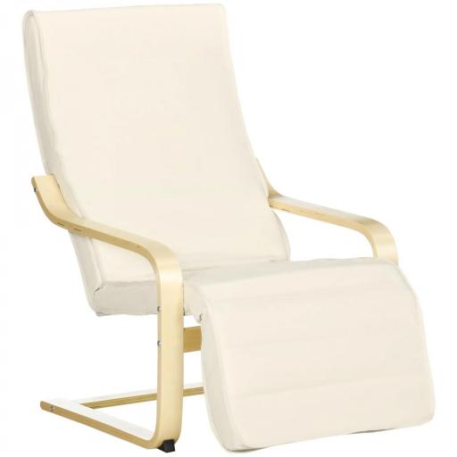 Sillón de Salón con Reposapiés Ajustable Silla Relax Butaca Tapizado en Tela para Oficina Dormitorio 66,5x94x100cm Crema [7]