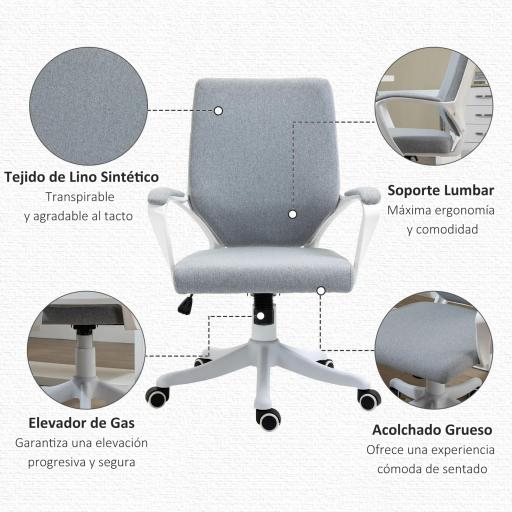 Silla de Oficina Giratoria Silla de Escritorio Basculante con Reposabrazos y Altura Ajustable para Dormitorio Salón Carga 120 kg 62x69x92-100 cm Verde Gris [3]