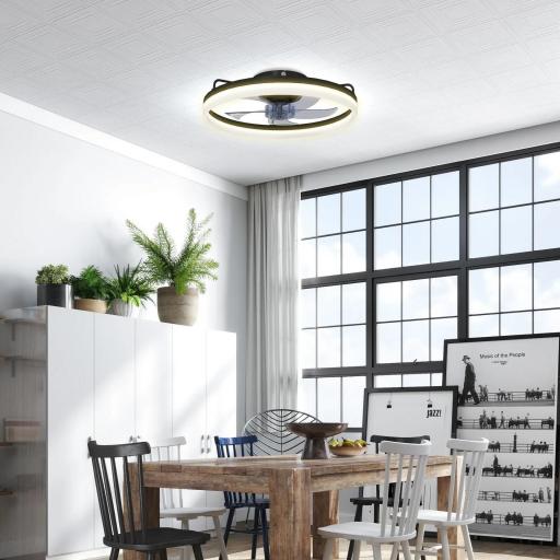 Ventilador de Techo con Luz LED 40 W Motor DC Reversible Mando a Distancia 6 Velocidades 3 Colores Temporizador Negro