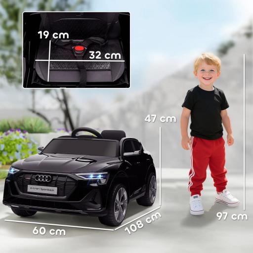 Coche de Batería para Niños 12V Audi E-tron con Mando a Distancia Faros Bocina Música Velocidad 3-5 km/h Negro [5]