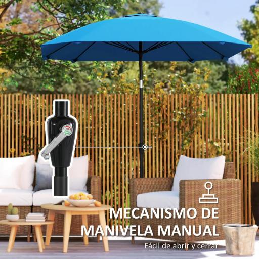 Sombrilla de Jardín 233x233 cm Ángulo Ajustable Impermeable Poste de Aluminio Varillas de Fibra de Vidrio Manivela Azul [4]