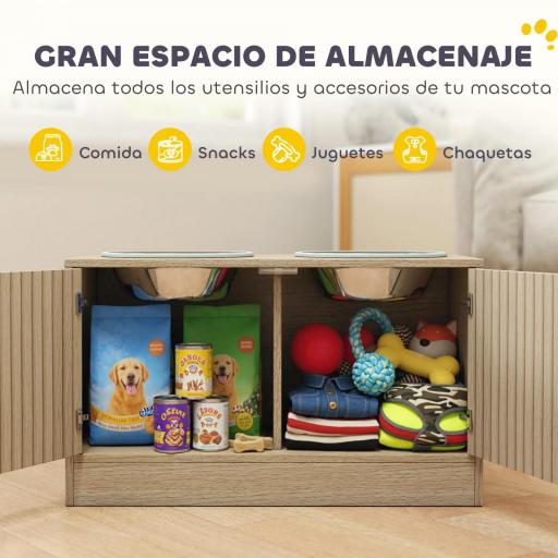 Comedero Perro Elevado con 2 Cuencos de Acero Inoxidable 2x2000 ml con Comedero Lento Almacenamiento Oculto Roble [5]