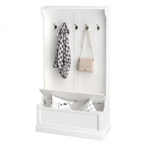 Perchero con Zapatero Perchero con Banco Perchero Recibidor con 5 Ganchos y Espacio de Almacenaje 96x34x179,7 cm Marfil [8]