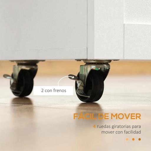 Carro de Cocina con 1 Cajón 2 Puertas Barra de Colgar y Especiero Carrito Auxiliar con Ruedas 105x36x85 cm Blanco [5]