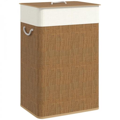 Cesto de Ropa Sucia con Tapa 72L Bolsa Interior Extraíble y Asas para Lavandería Dormitorio 40x30x60 cm Marrón [9]