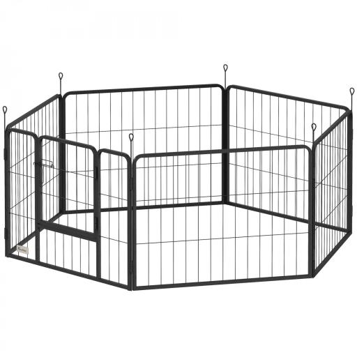 Parque para Perros de 6 Paneles de 60 cm de Altura con Puerta para Interior y Exterior Negro [9]