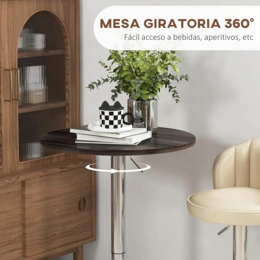 Mesa Alta Cocina Mesa Alta Bar Redonda para 2 Personas Altura Ajustable Tablero Giratorio 360° 60x60x91 cm Nogal [4]