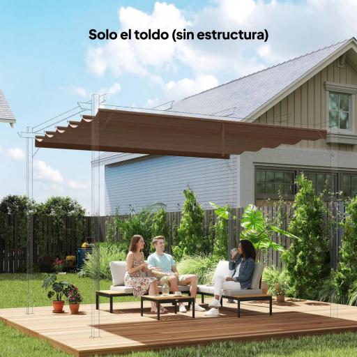 Cubierta para Techo Retráctil de 3,5x2,6m para Pérgola de 4x3 Tela de Repuesto con 10 Orificios de Drenaje Café [3]