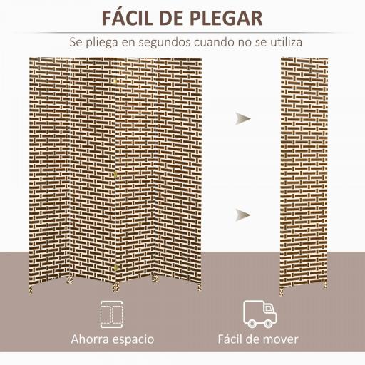 Biombo Separador de Ambientes de 4 Paneles Plegables de Madera de Pino y Fibra de Papel 180x180cm Marrón y Blanco [10]
