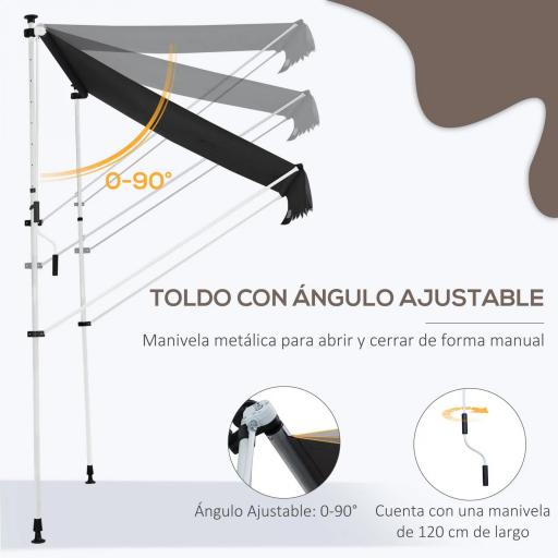 Toldo Manual Retráctil 200x150x170-280 cm para Balcón y Terraza con Altura Ajustable con Manivela Gris [4]