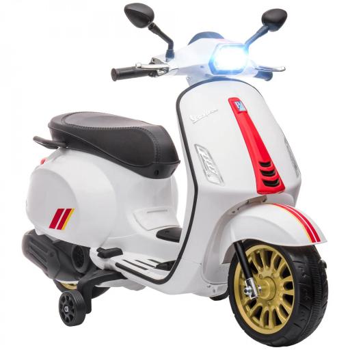 Moto Eléctrica para Niños de +3 Años con Licencia Vespa con USB MP3 Luz LED Radio FM Velocidad 3 km/h Carga 35kg Blanco [10]