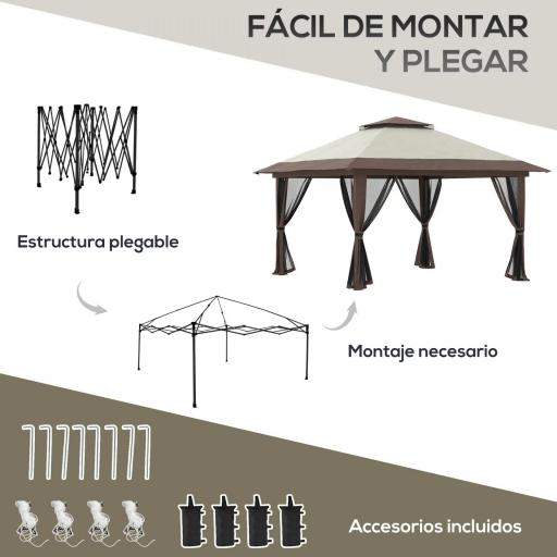 Carpa Plegable Pop-up con Altura Ajustable Protección UV50+ Doble Techo y Mosquiteras 4x4x2,8 m Beige [2]