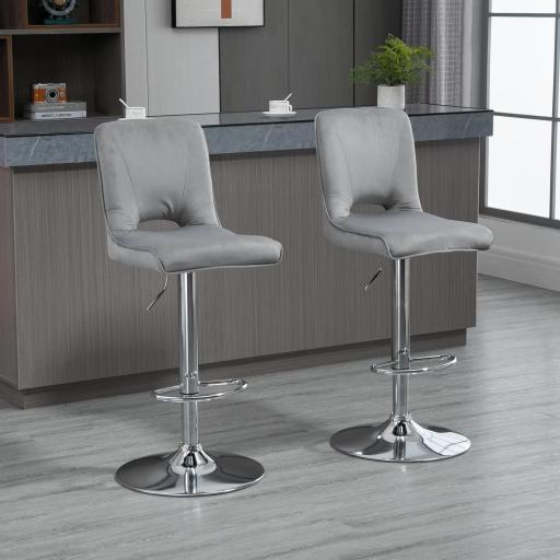 Conjunto de 2 Taburetes de Bar Sillas Altas Modernas con Altura Regulable y Asiento Giratoria 41x51x97-117 cm Gris