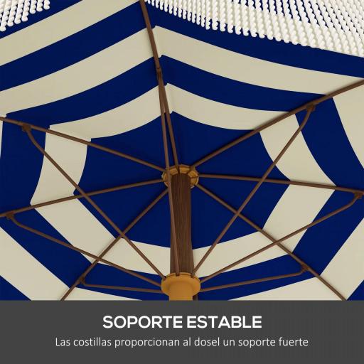 Sombrilla de Playa con Flecos Ø190x210 cm con Protección UV40+ Antiviento Impermeable Bolsa de Transporte Azul y Blanco [3]