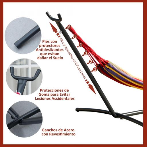 Hamaca con Soporte de Acero con Altura Ajustable en 6 Niveles y Bolsa de Transporte Carga 120 kg 200x150 cm Multicolor [4]
