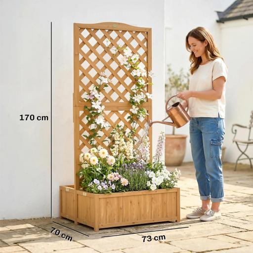 Jardinera con Enrejado de Madera para Plantas Trepadoras con 2 Cajas Plegables Base de Listones 73x70x170 cm Natural [1]
