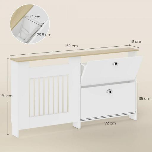 Cubre Radiadores con Zapatero Cubierta para Radiador con 2 Cajones Abatibles 152x19x81 cm Blanco [1]