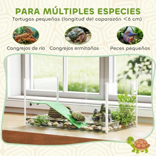 Acuario para Tortugas Terrario de Tortugas con Plataforma Rampa y Vista Panorámica 360° 60x35x28 cm Blanco [4]